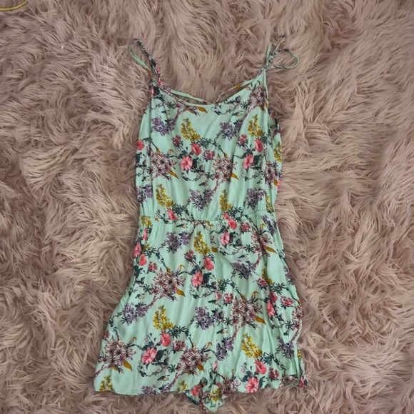 teal flowered romper - Picture 1 of 3